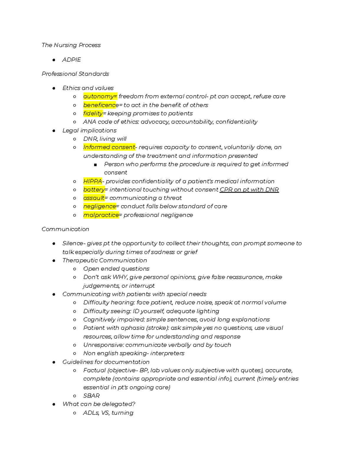 Hesi fundamentals Study Guide - The Nursing Process ADPIE Professional ...