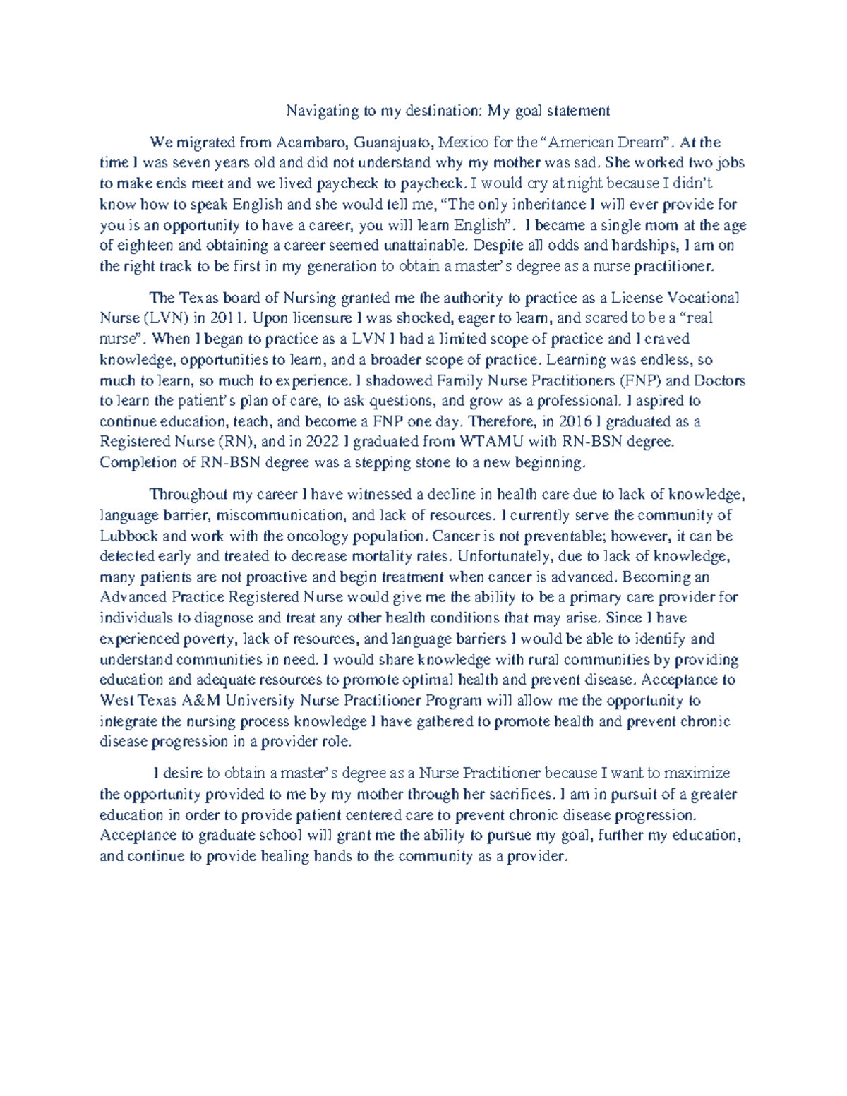Final Statement - Ahdhd - Navigating to my destination: My goal ...
