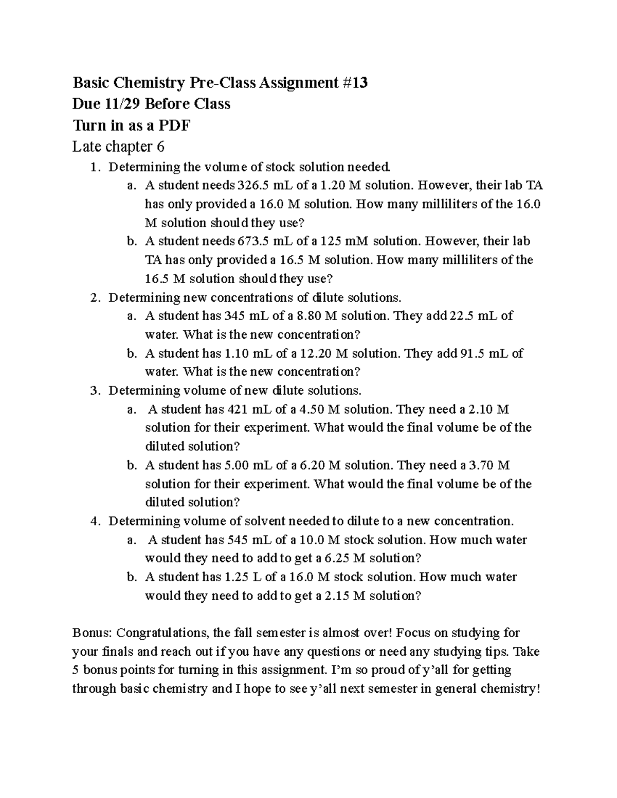 BC F2022 PCA 13 - pre class - Basic Chemistry Pre-Class Assignment Due ...