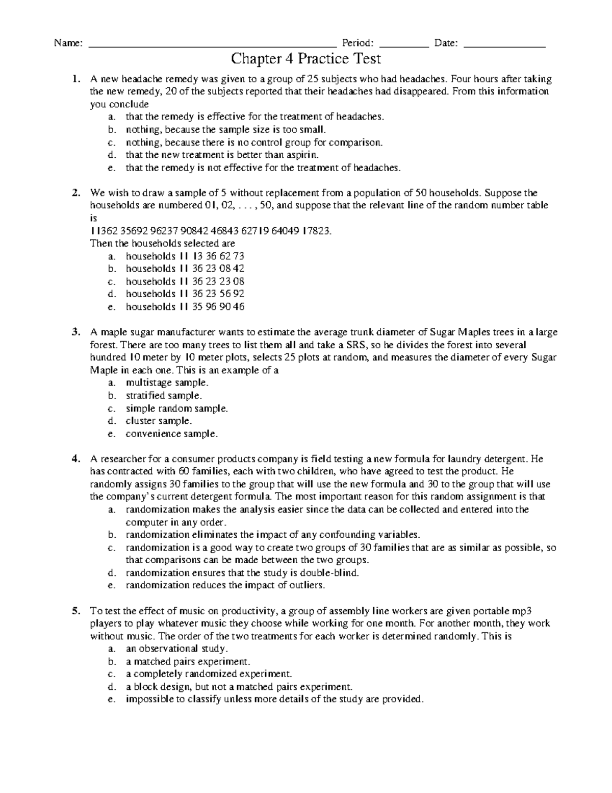 Chapter 4 Practice Test Name