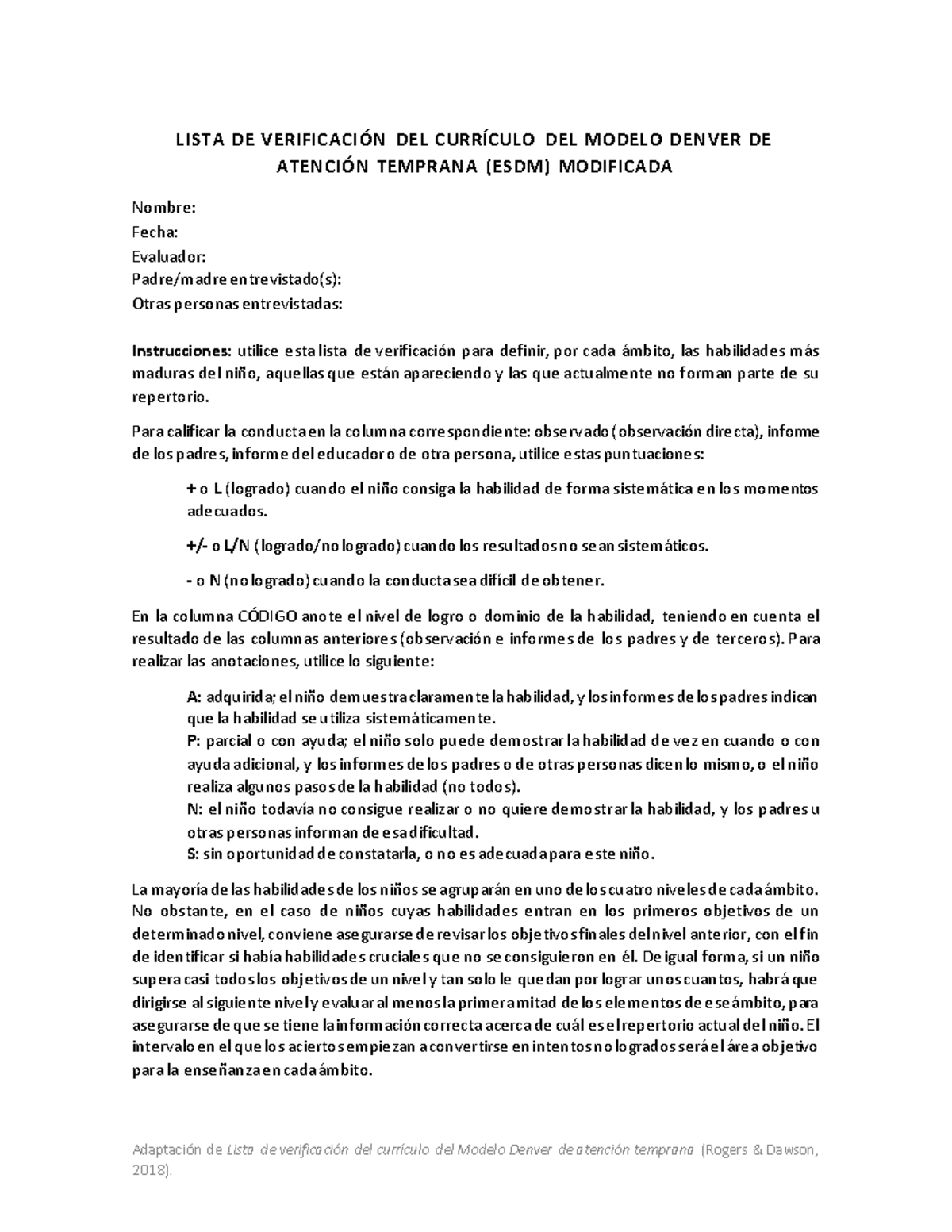 ESDM curriculum checklist - Adaptación de Lista de verificación del ...