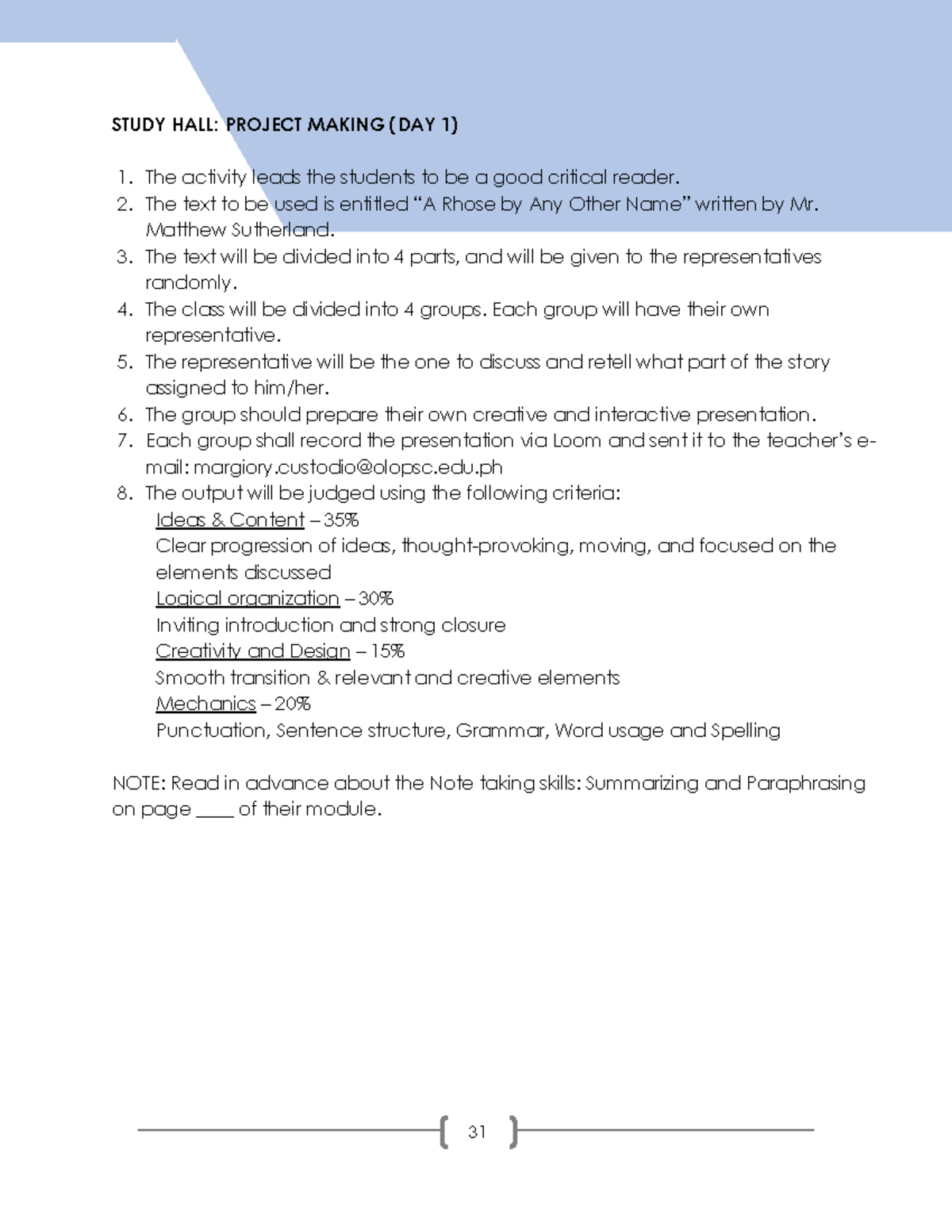 Project Making (DAY 1) - 31 STUDY HALL: PROJECT MAKING (DAY 1 ) The ...