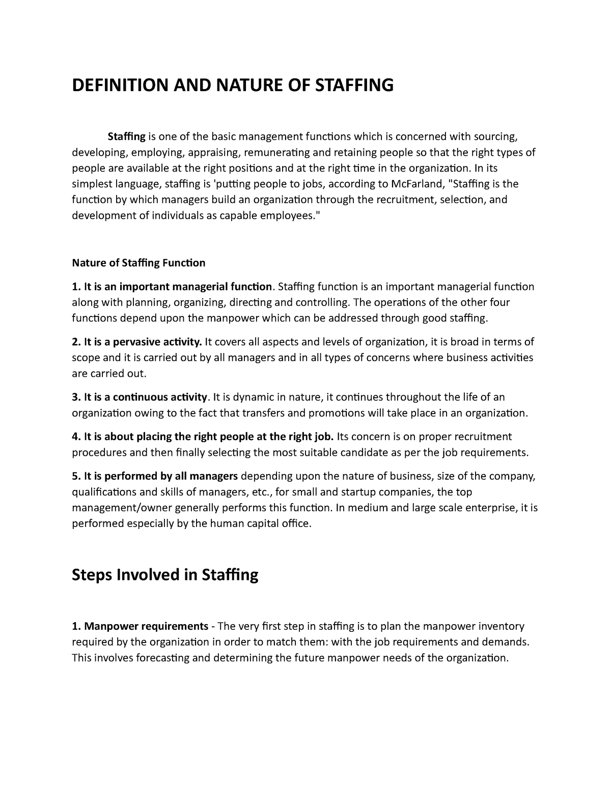 Definition and Nature of Staffing - DEFINITION AND NATURE OF STAFFING ...