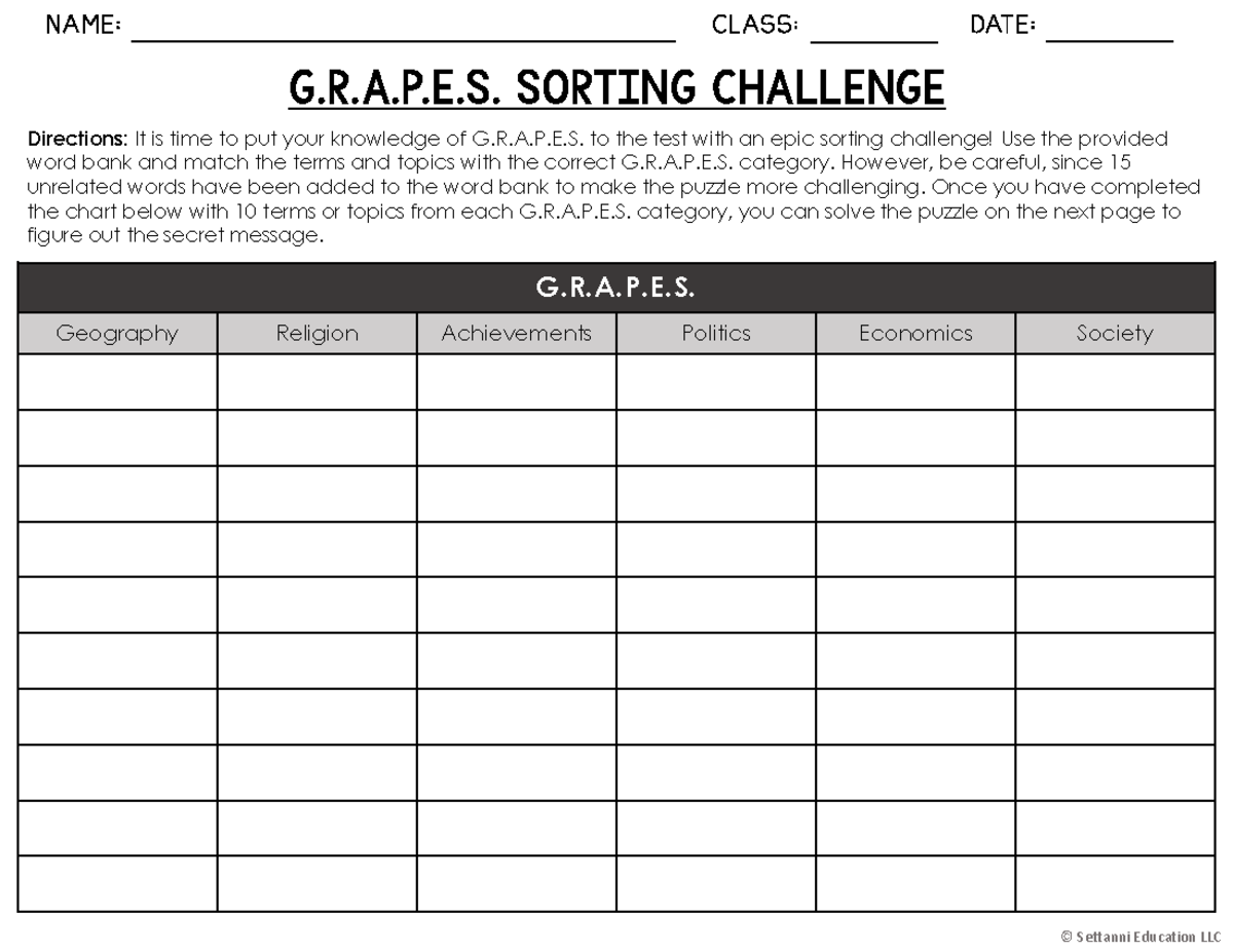 Student Copy Sorting Challenge for Social Studies or Ancient ...