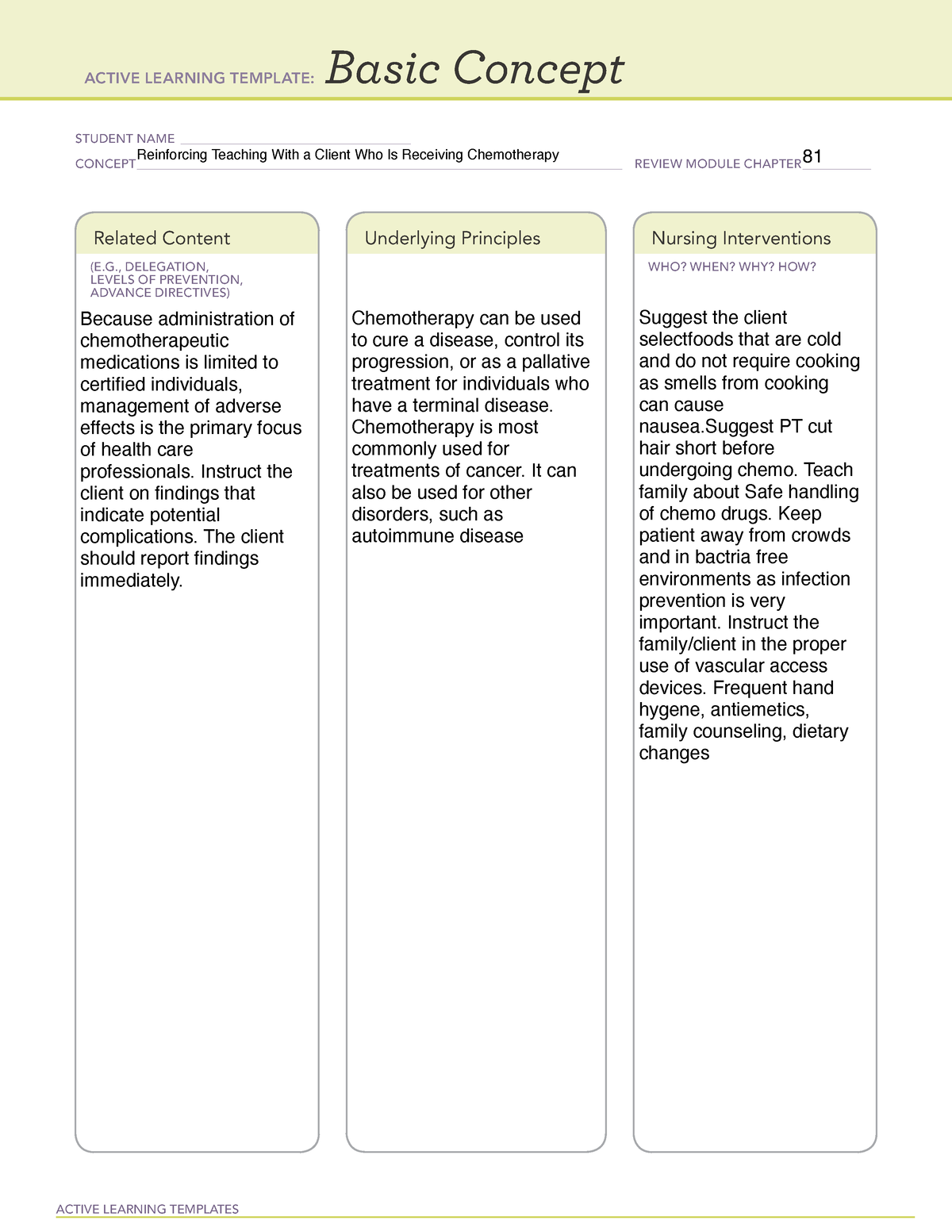 Reinforcing Teaching With a Client Who Is Receiving Chemotherapy ...