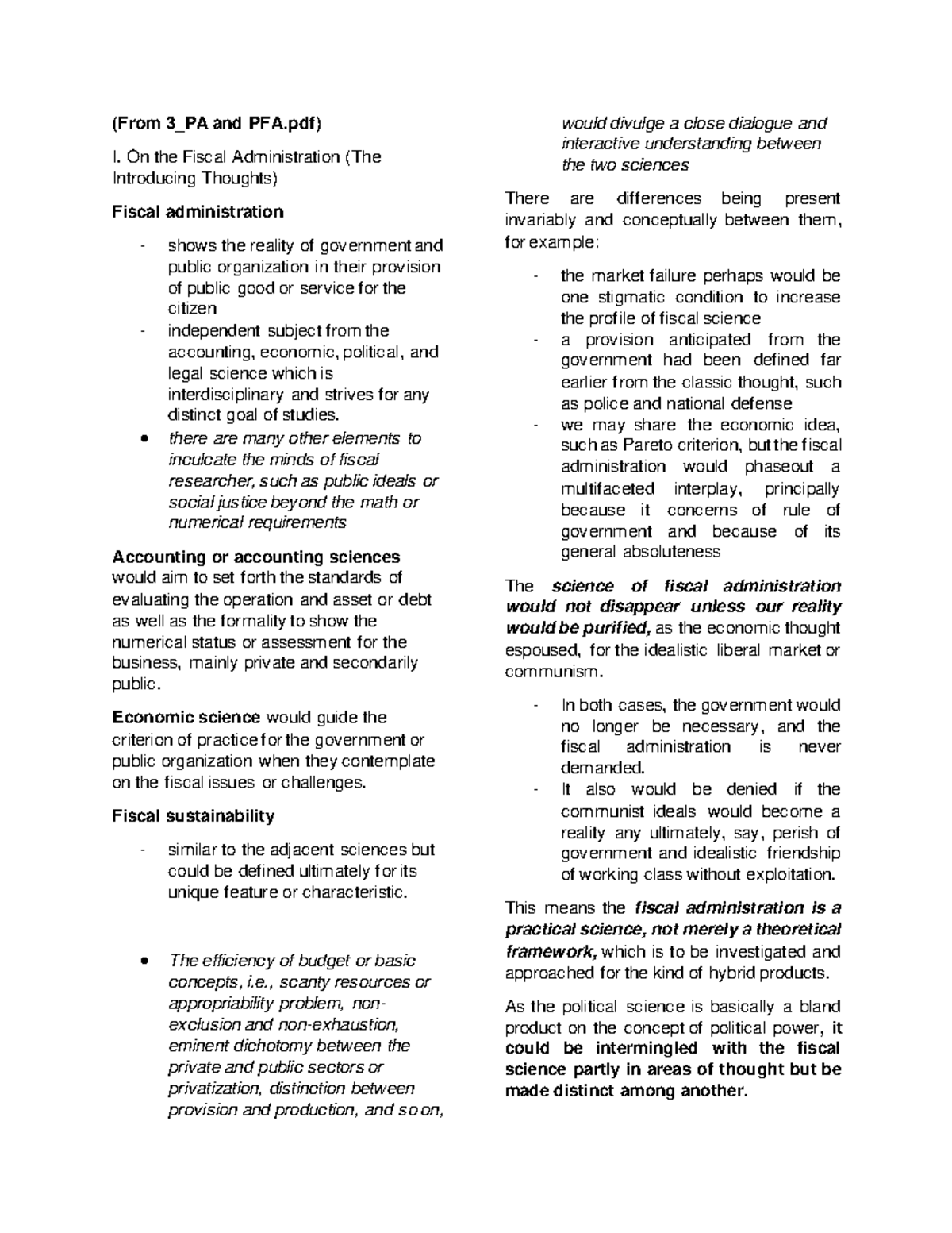 3 PAandPFAreadings (From 3_PA and PFA) I. On the Fiscal