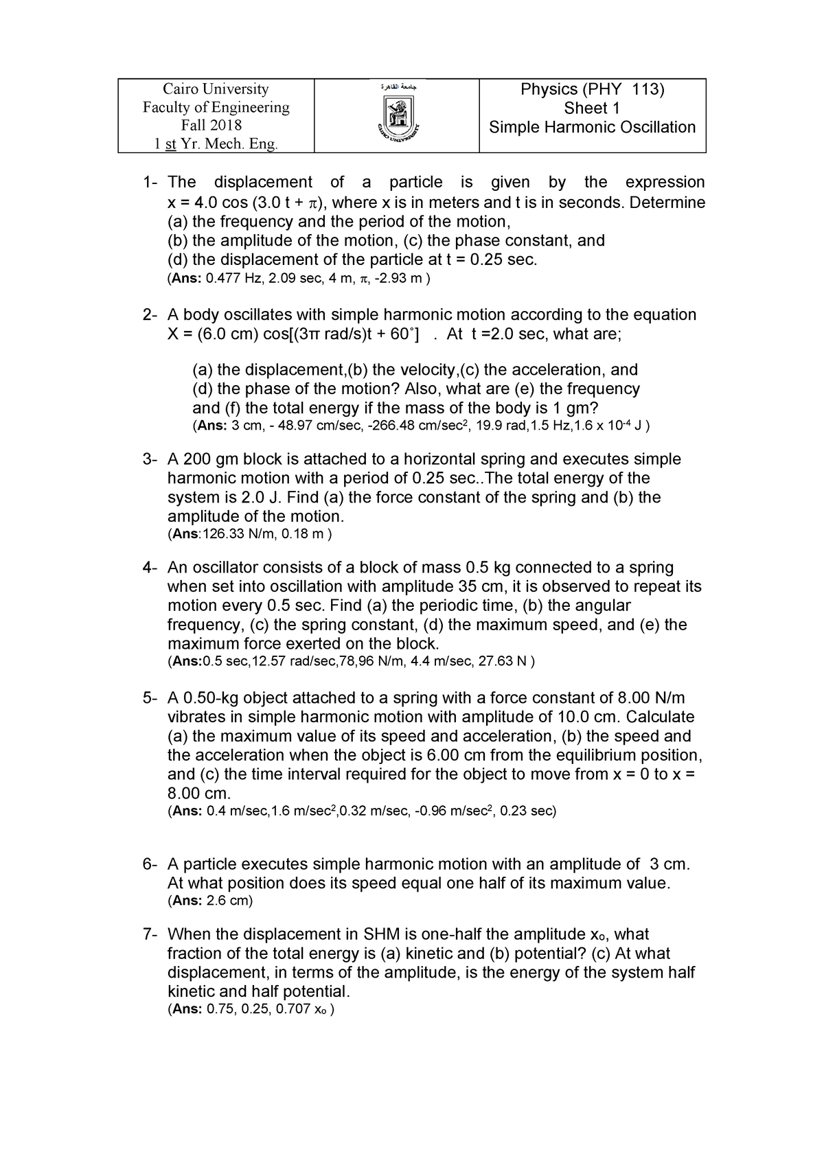 Sheet 1 Phy113 Physics 001 Studocu