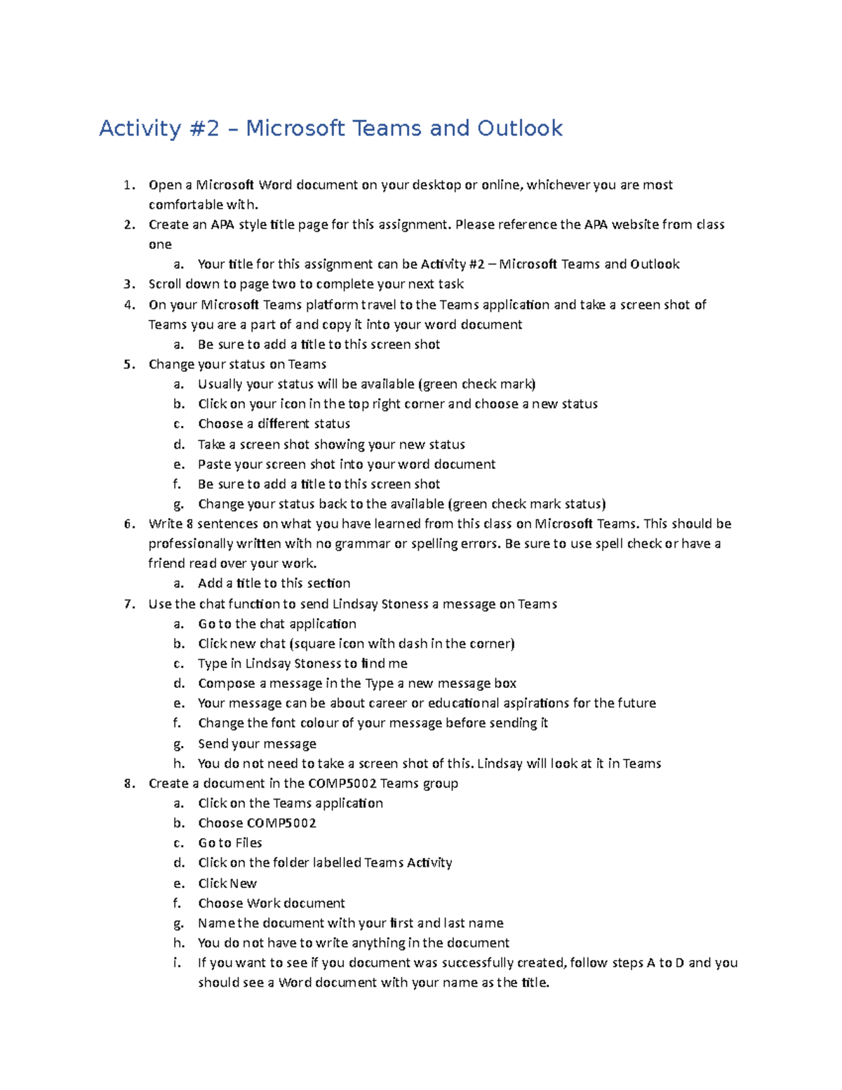 Activity 2 - May 12, 2022 - Activity #2 – Microsoft Teams and Outlook ...
