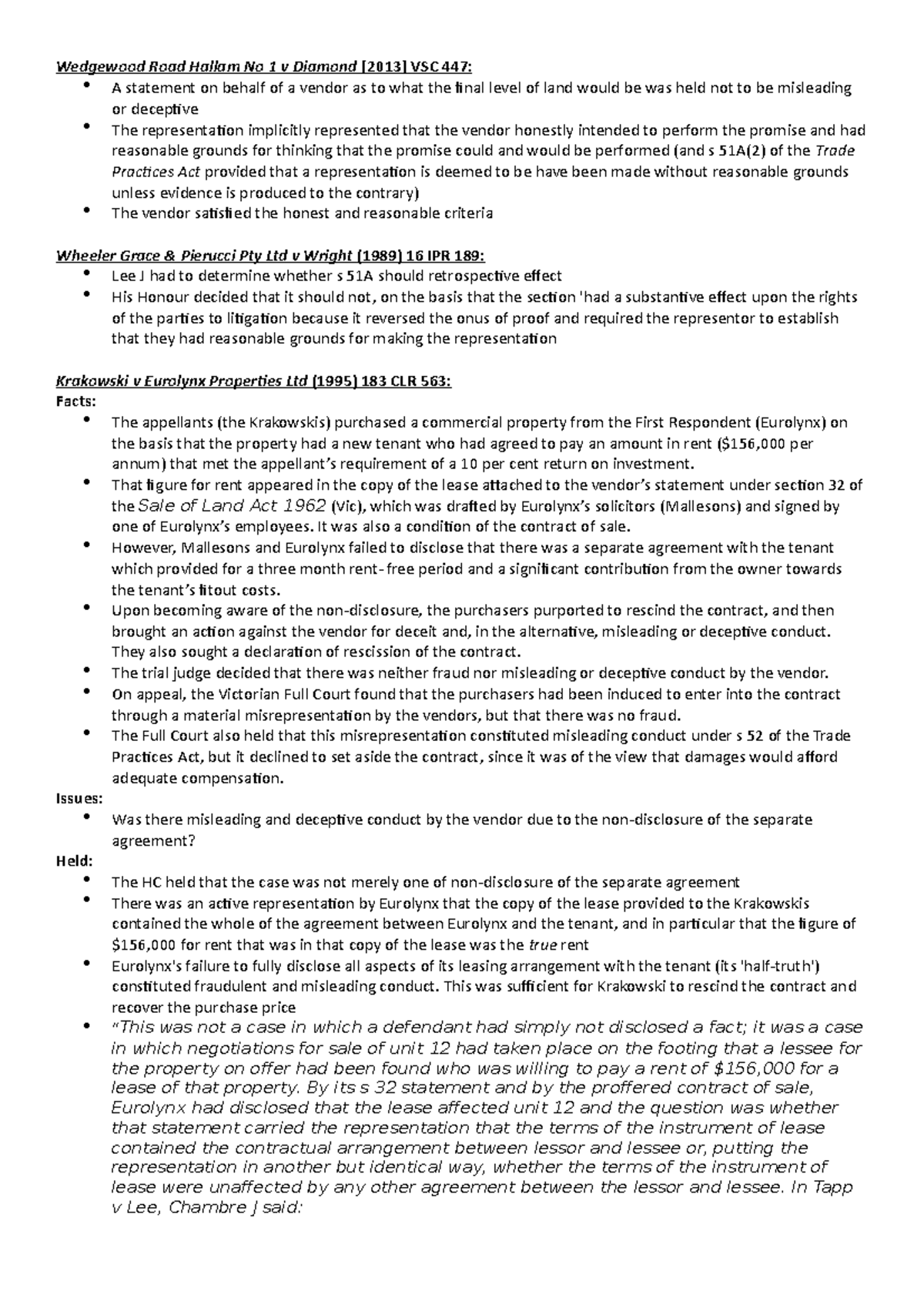 Misleading and Deceptive Conduct Pt 3 - Wedgewood Road Hallam No 1 v ...