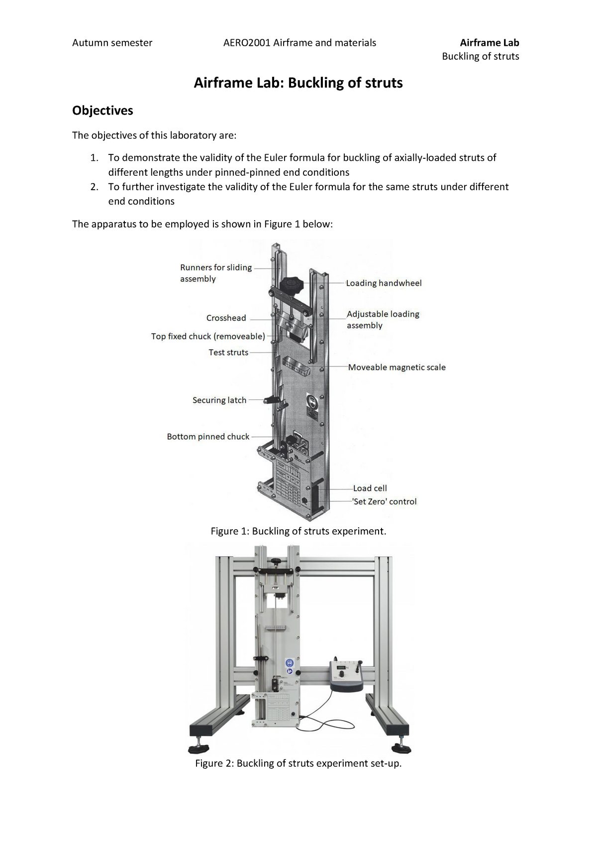 Lab Handout (Bring To Lab) - Buckling Of Struts Airframe Lab: Buckling ...