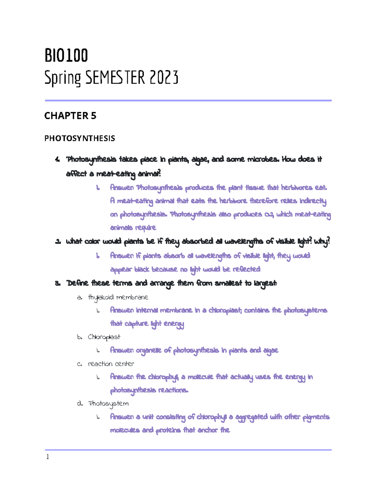 Chapter 5: Photosynthesis - BIO Spring SEMTER 2023 CHAPTER 5 ...