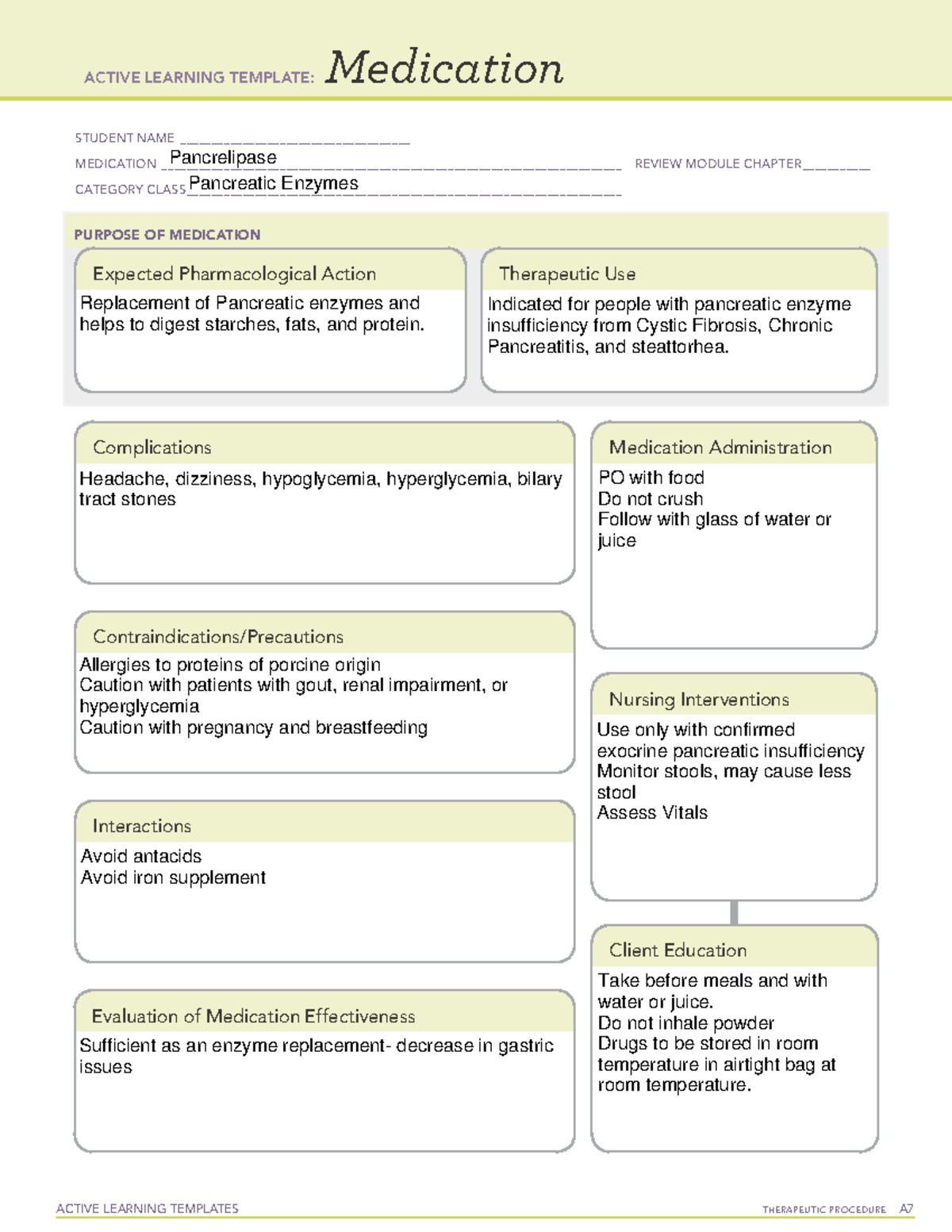 Pancrealipase medication - ACTIVE LEARNING TEMPLATES THERAPEUTIC ...