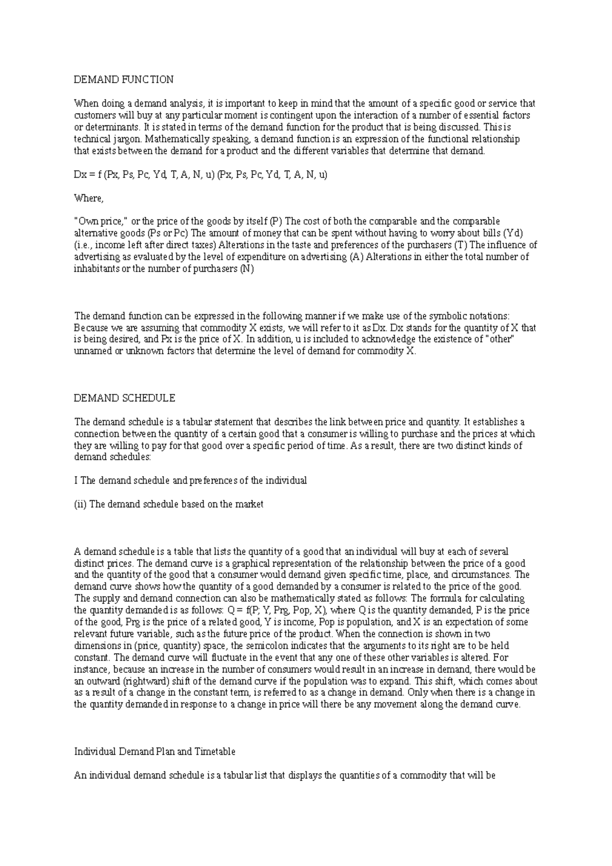 Lesson 2 Law of Demand and Supply - DEMAND FUNCTION When doing a demand ...