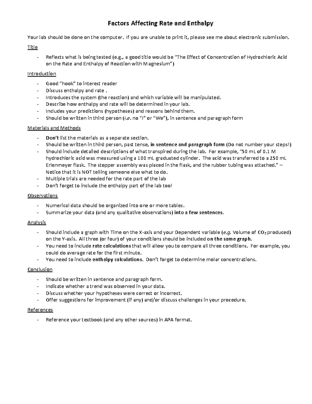 Factors Affecting Rate and Enthalpy - If you are unable to print it ...