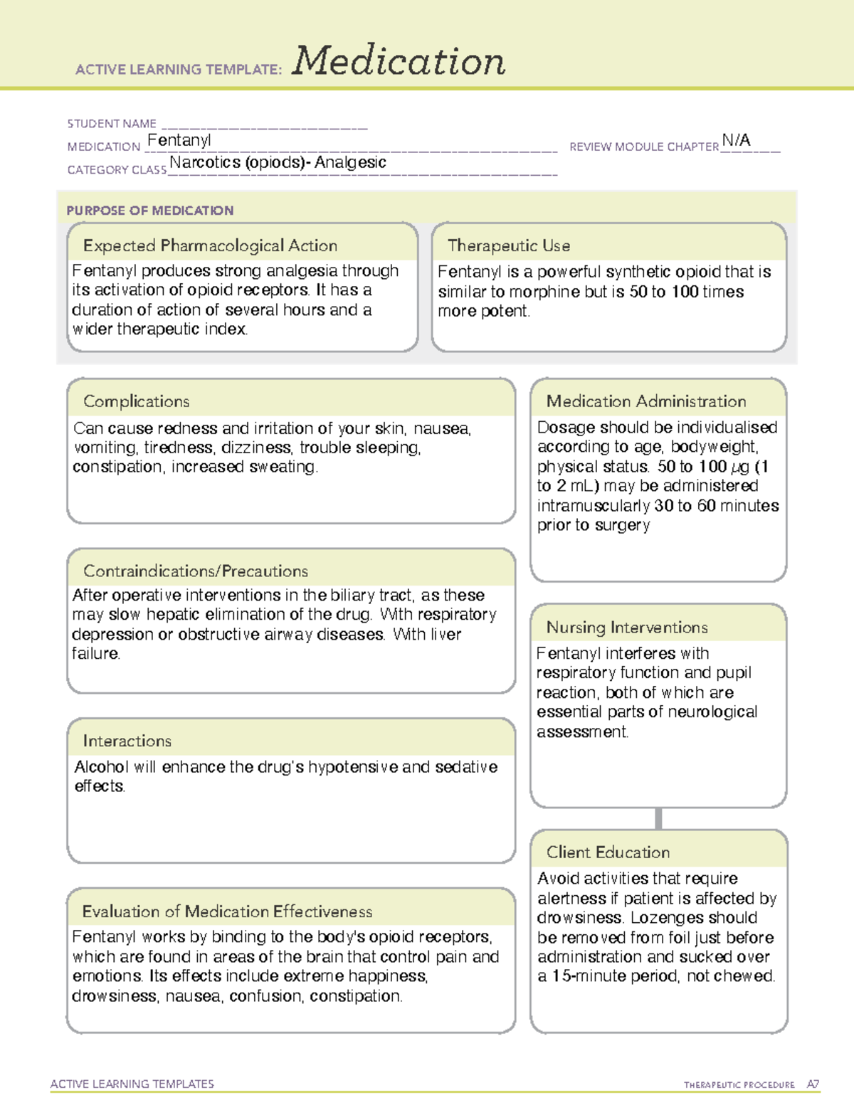 Fentanyl - Review notes and answers for quiz 1 NURS 306. Notes for the ...