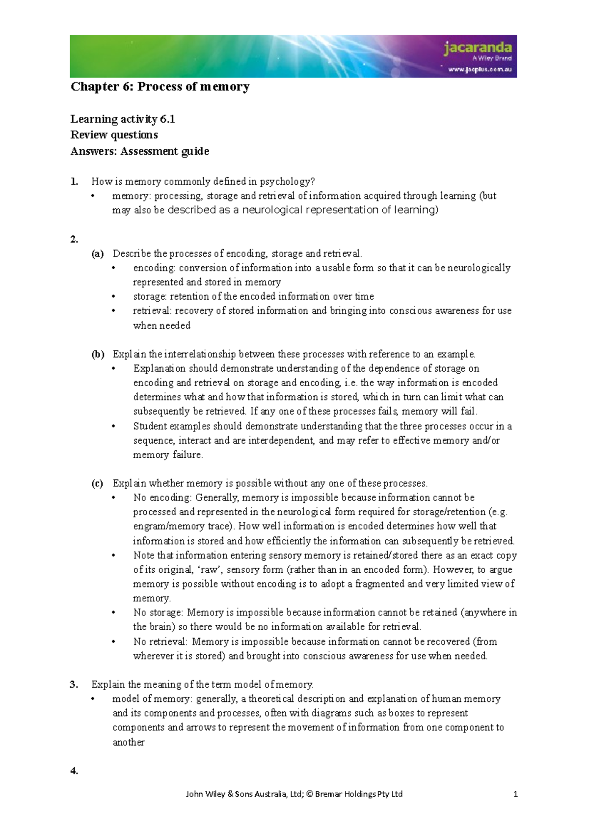 Page 23 revision question answers (Process of Memory Booklet) - Chapter ...