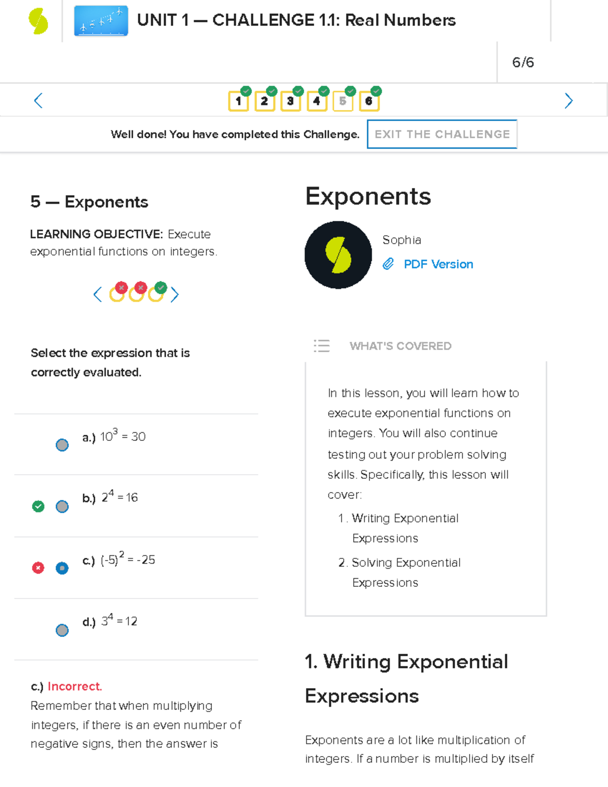 Introduction to college mathematics sophia learning 5 exponents