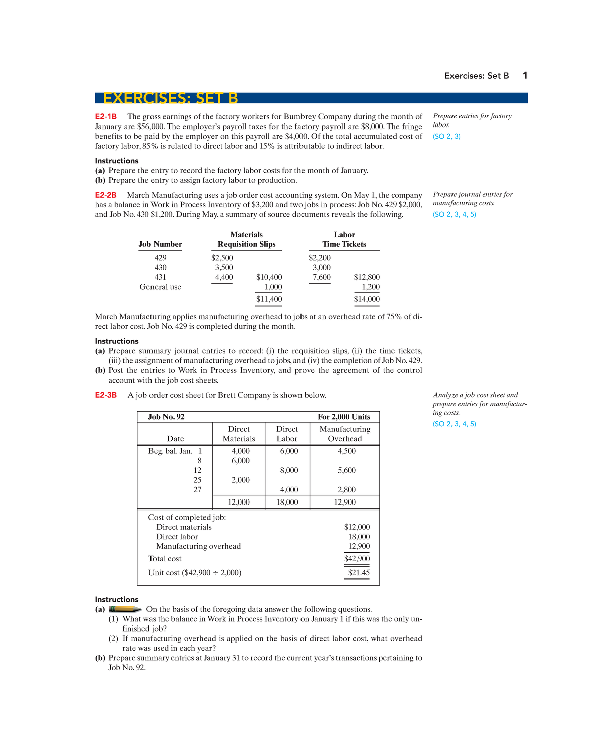 Job Order Exercises - Exercises: Set B 1 EXERCISES: SET B E2-1B The ...