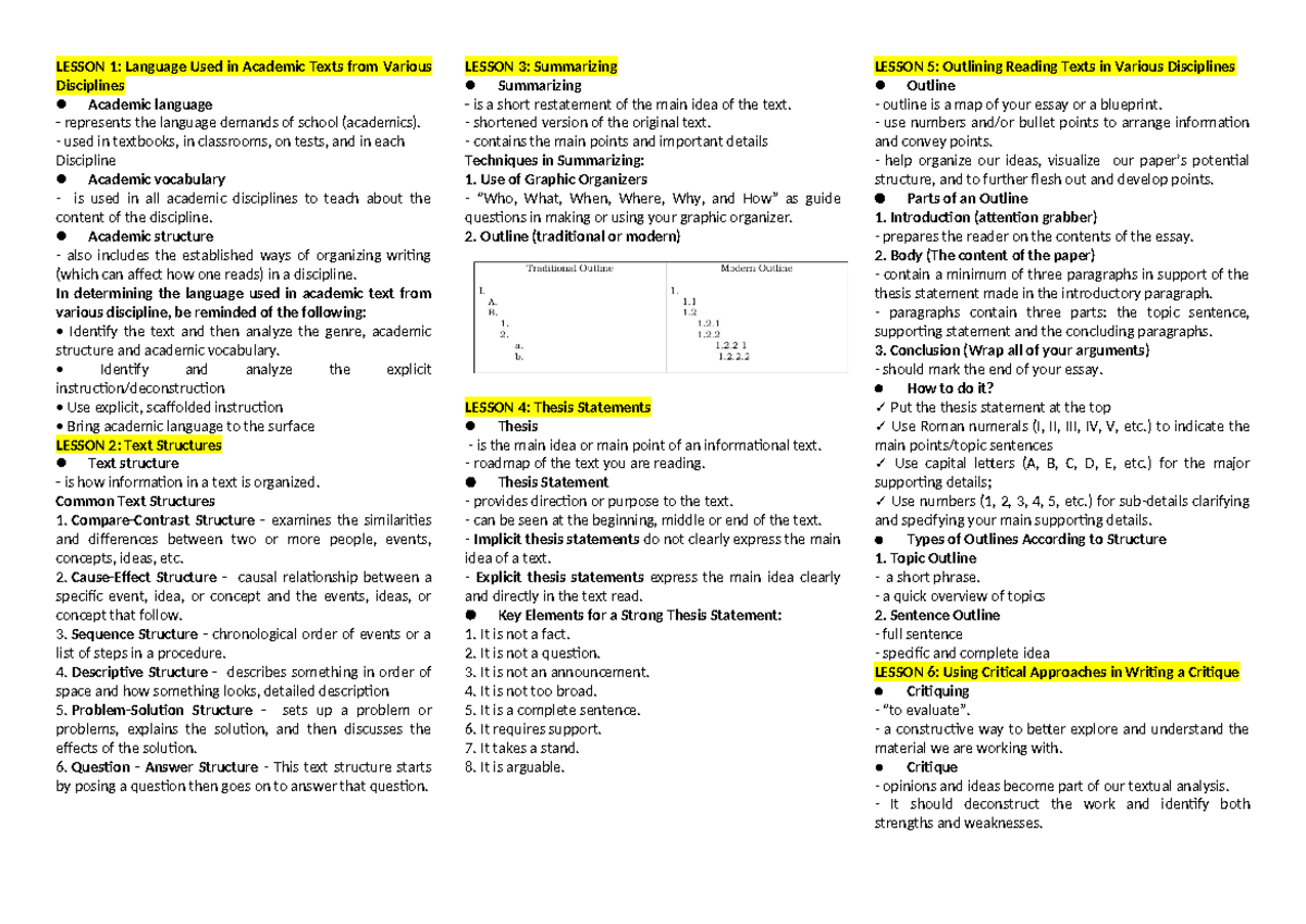 EAPP - Reviewer - 1st Q - LESSON 1: Language Used in Academic Texts ...
