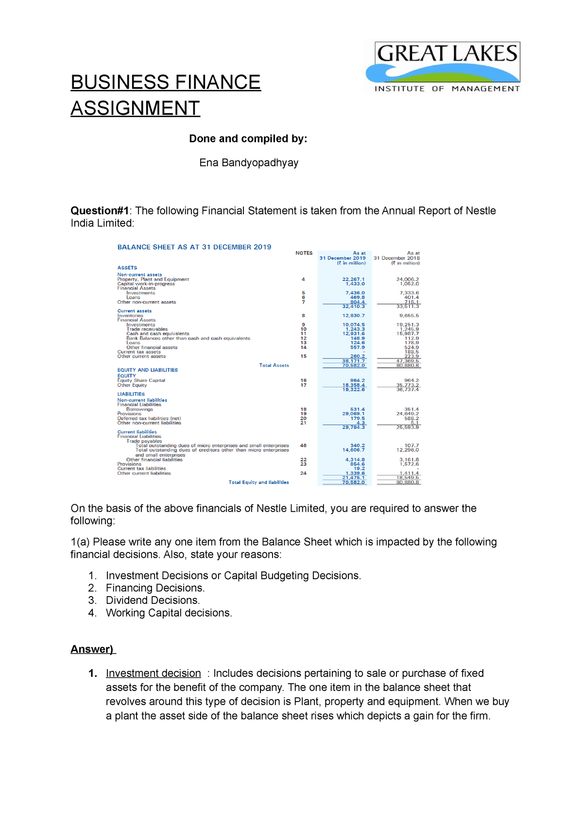 assignment business finance