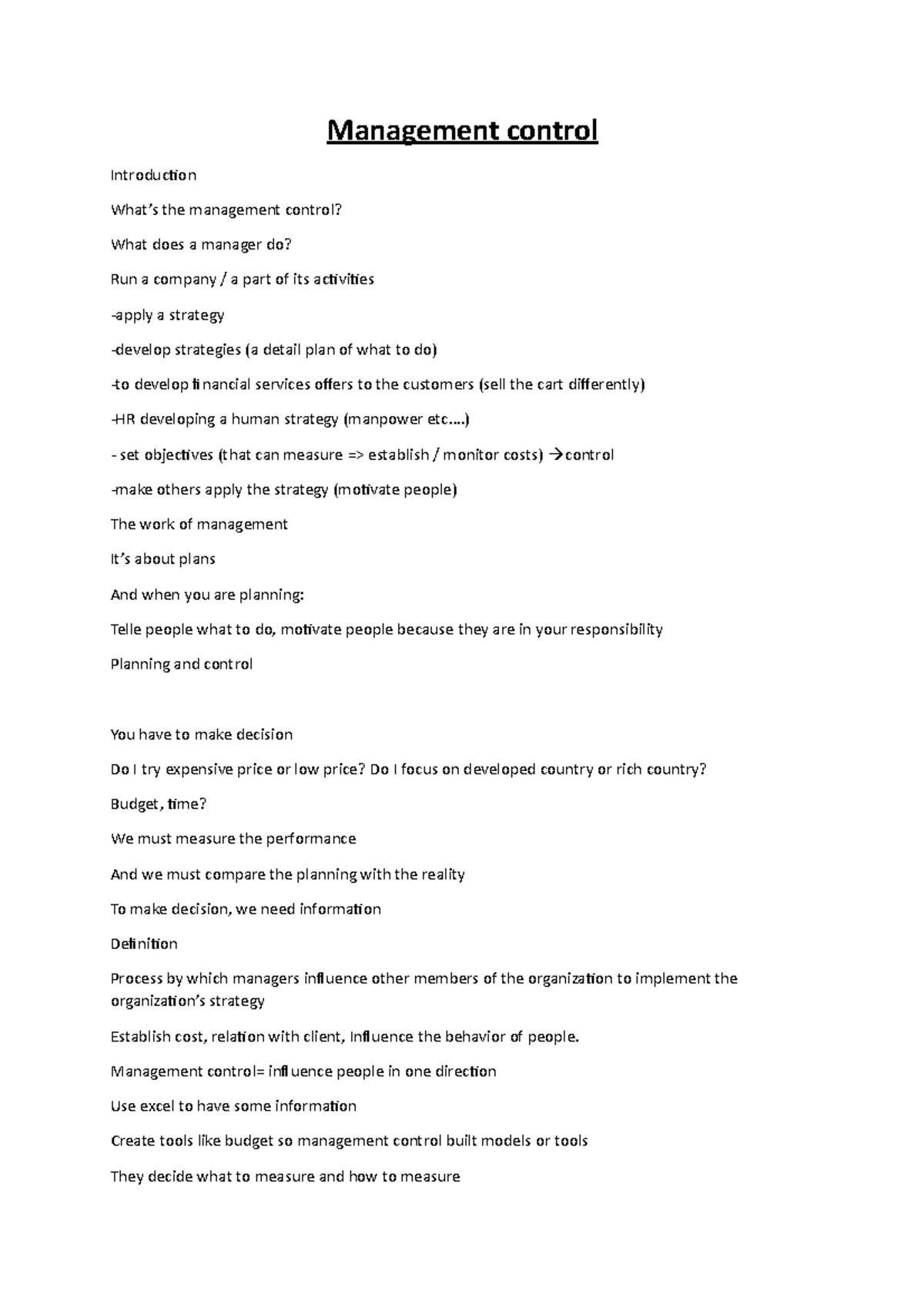 Management control - Management control Introduction What’s the ...