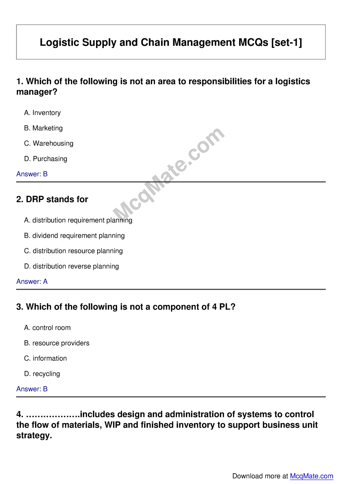 Logistic-supply-and-chain-management Solved MCQs [set-1] Mcq Mate ...