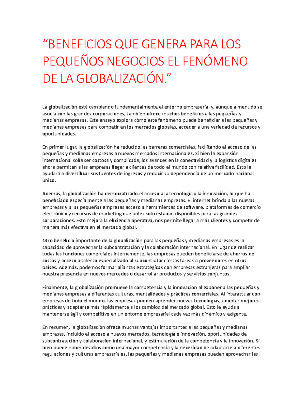 Beneficios QUE Genera PARA LOS PequeñOS Negocios EL FENÓMENO DE LA ...