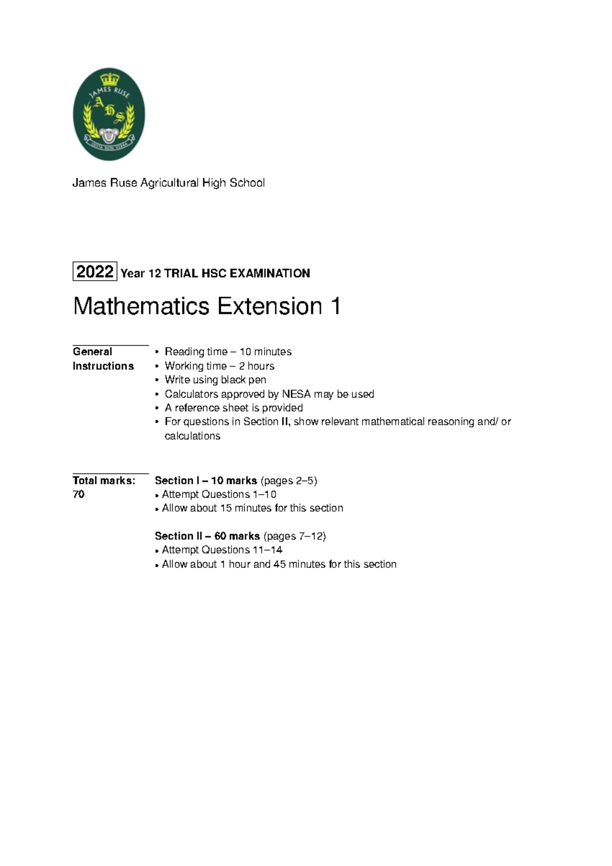3u 2022 james ruse trial paper with solutions 644653735 e84d - James ...