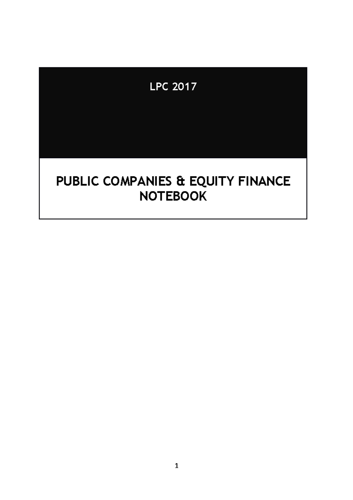 LPC 2017 PUBLIC COMPANIES & EQUITY FINANCE