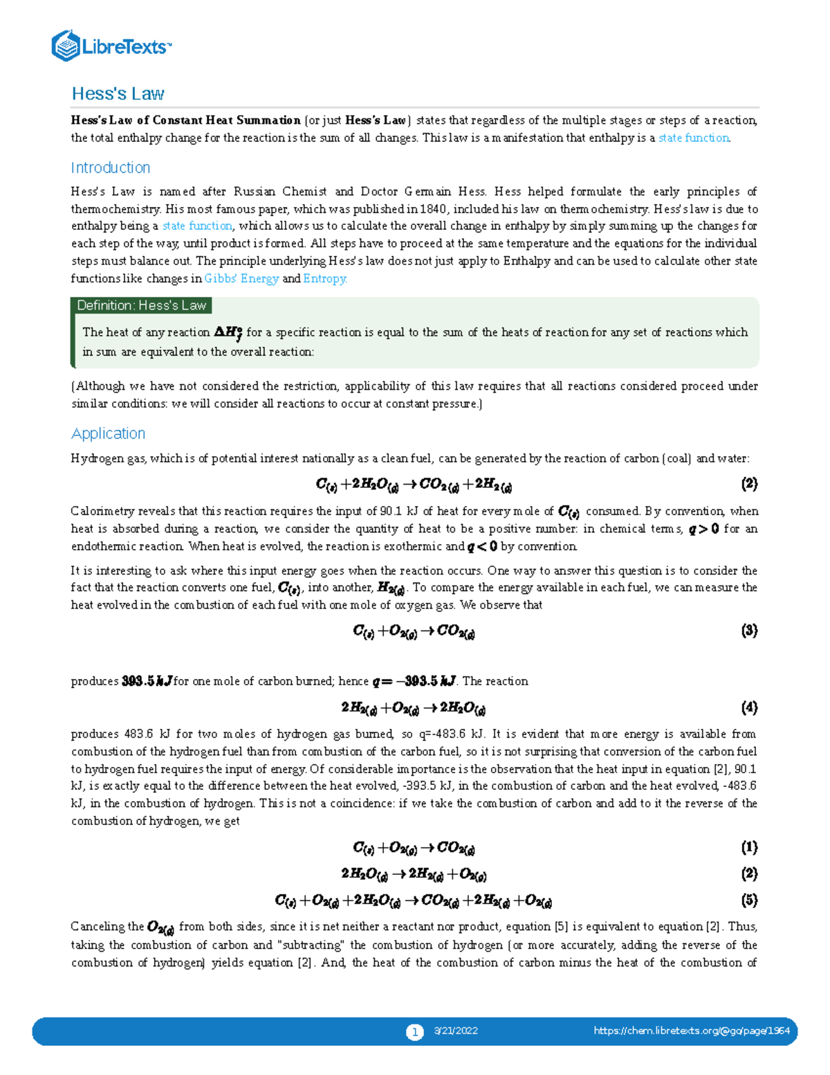 Introduction To Hess's Law - 1 3/21/2022 Chem.libretexts/@go/page/ Hess ...