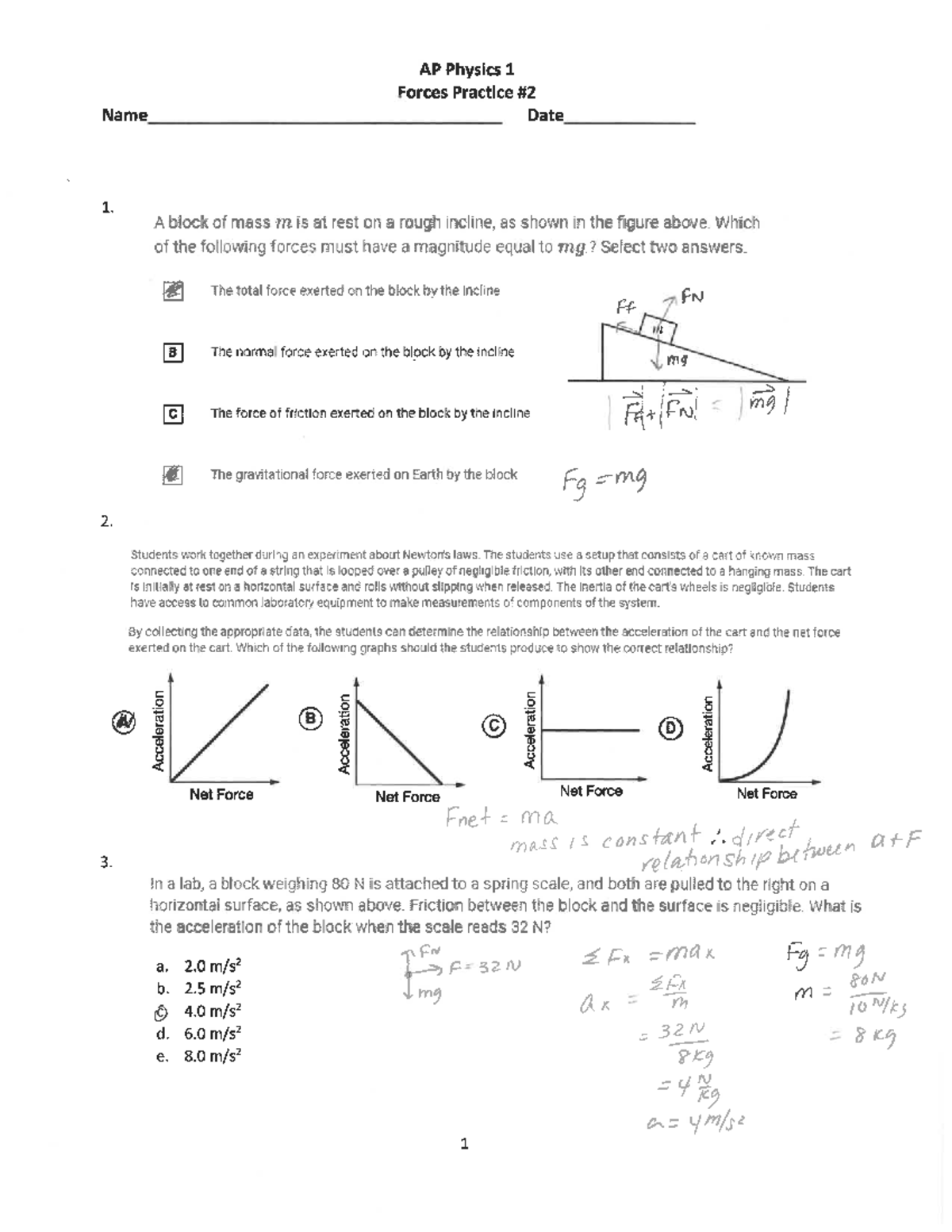 Forces Practice 2 Solutions - PHYS 121 - Studocu