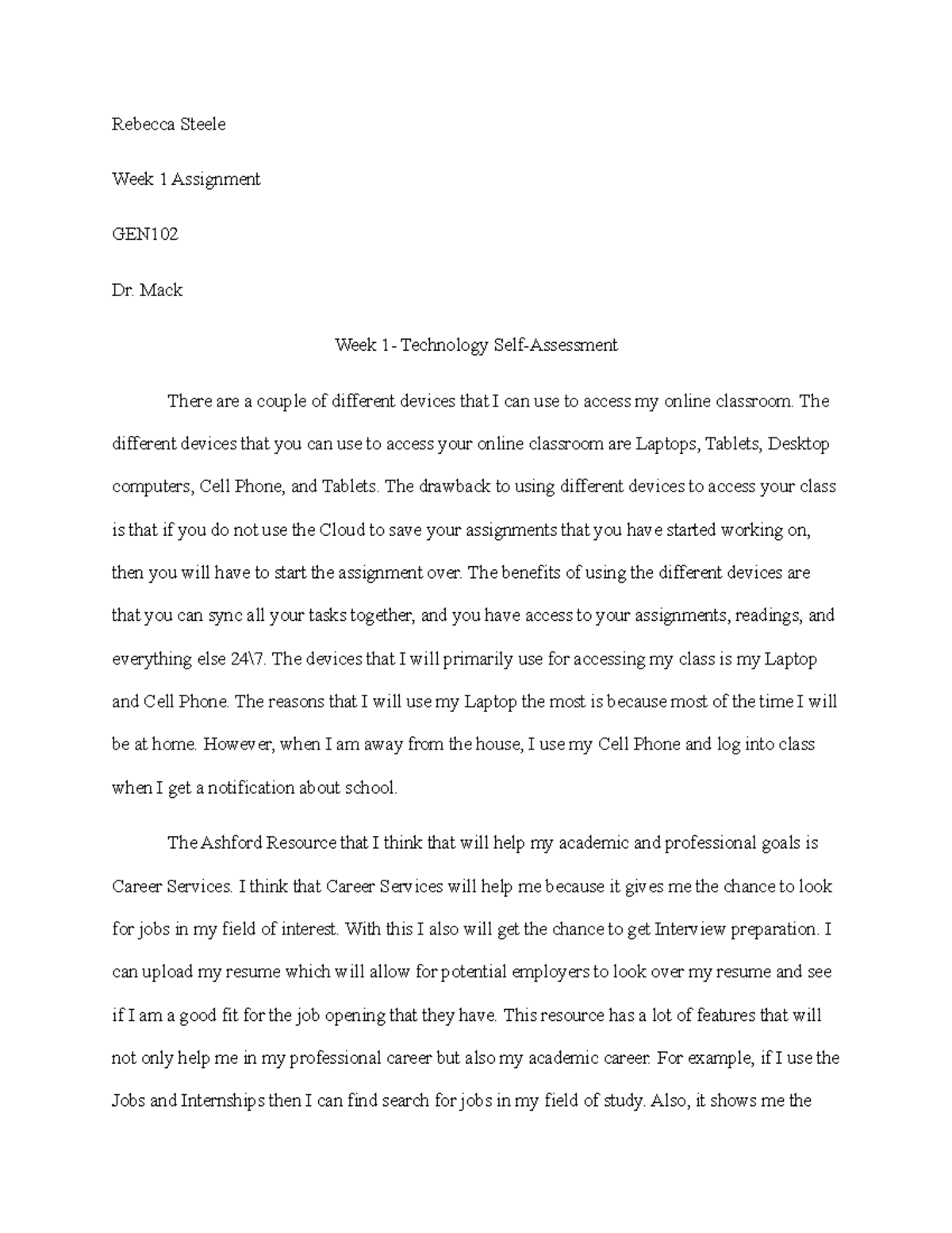 technology education self assessment assignment