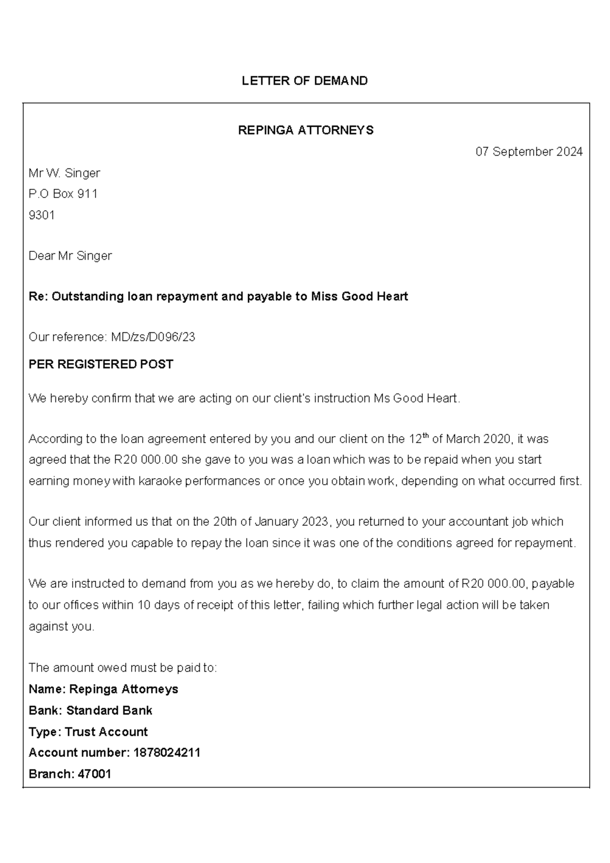LPLS Legal Drafting - draft - LETTER OF DEMAND REPINGA ATTORNEYS 07 ...
