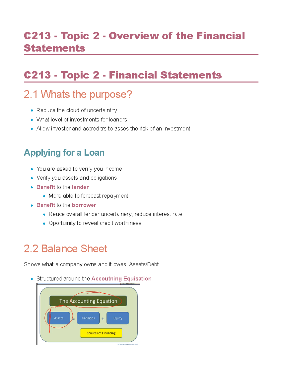 C213 - Topic 2 - Overview of the Financial Statements - Assets/Debt ...