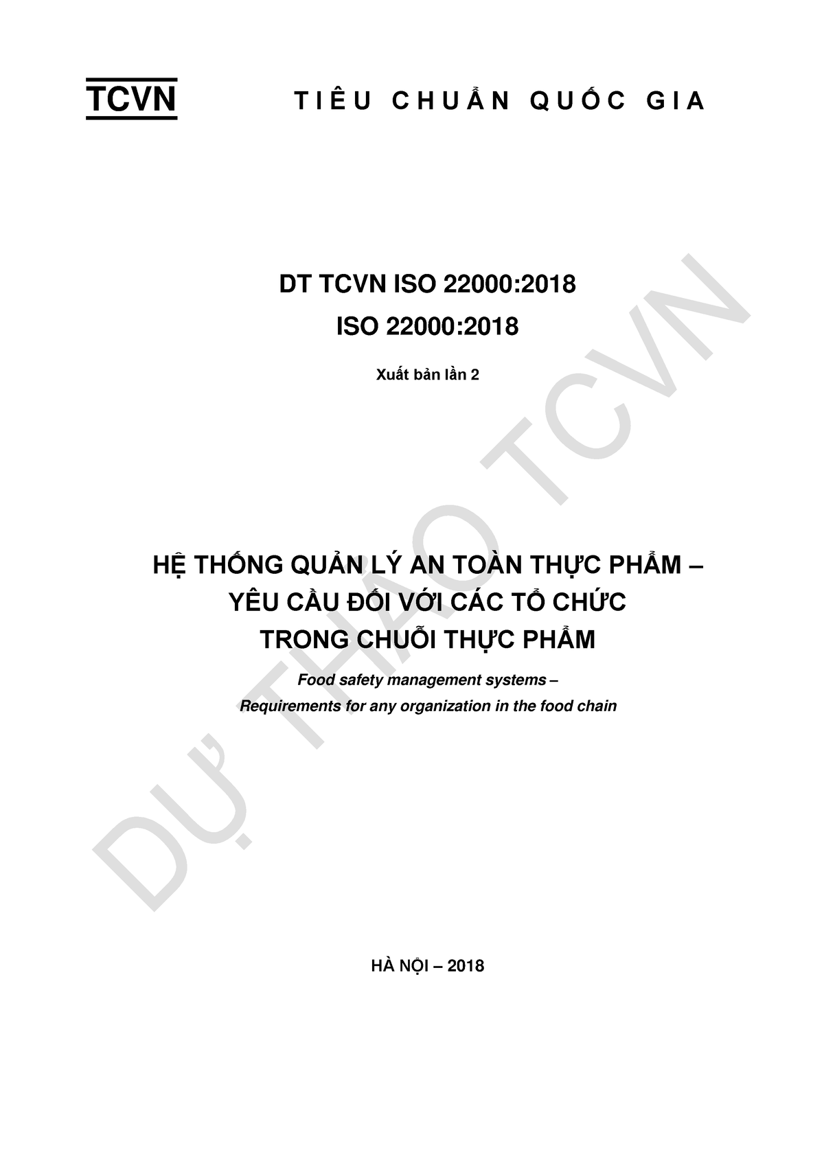 DT TCVN ISO 22000-2018 - TCVN T I Ê U C H U Â N Q U à C G I A DT TCVN ...