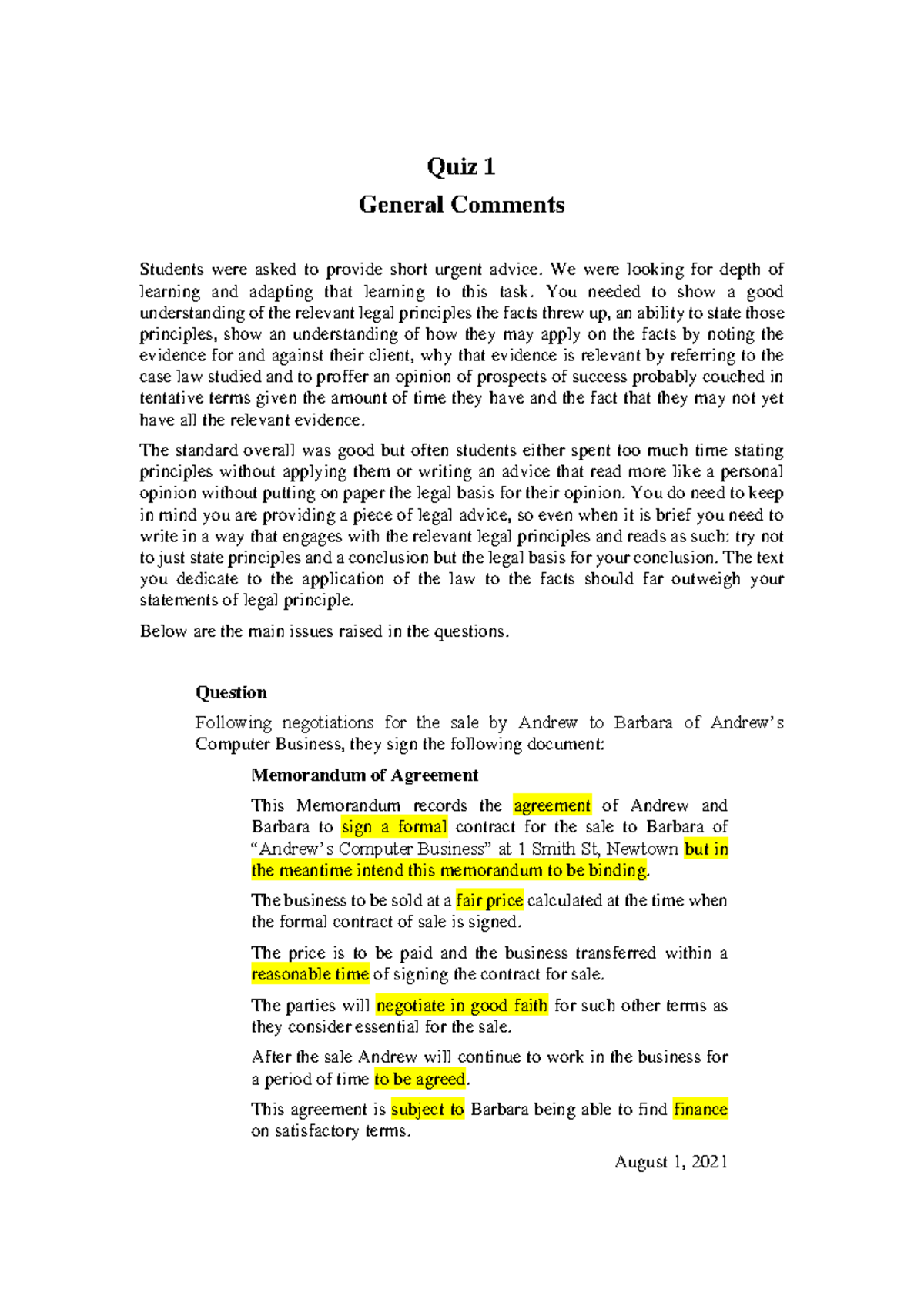 Quiz 1 General Feedback - Quiz 1 General Comments Students were asked ...