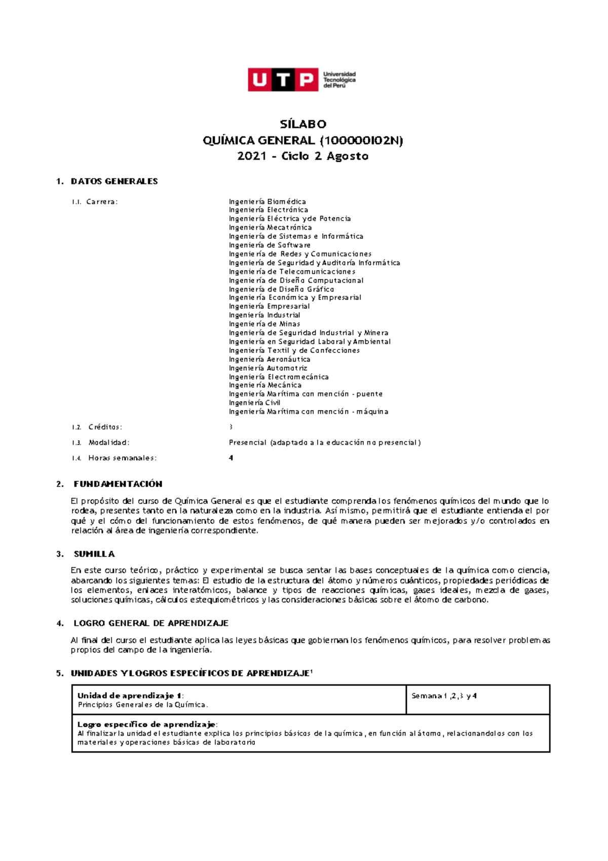 Silabus 1 Ciclo Quimica General - SÍLABO QUÍMICA GENERAL (100000I02N ...