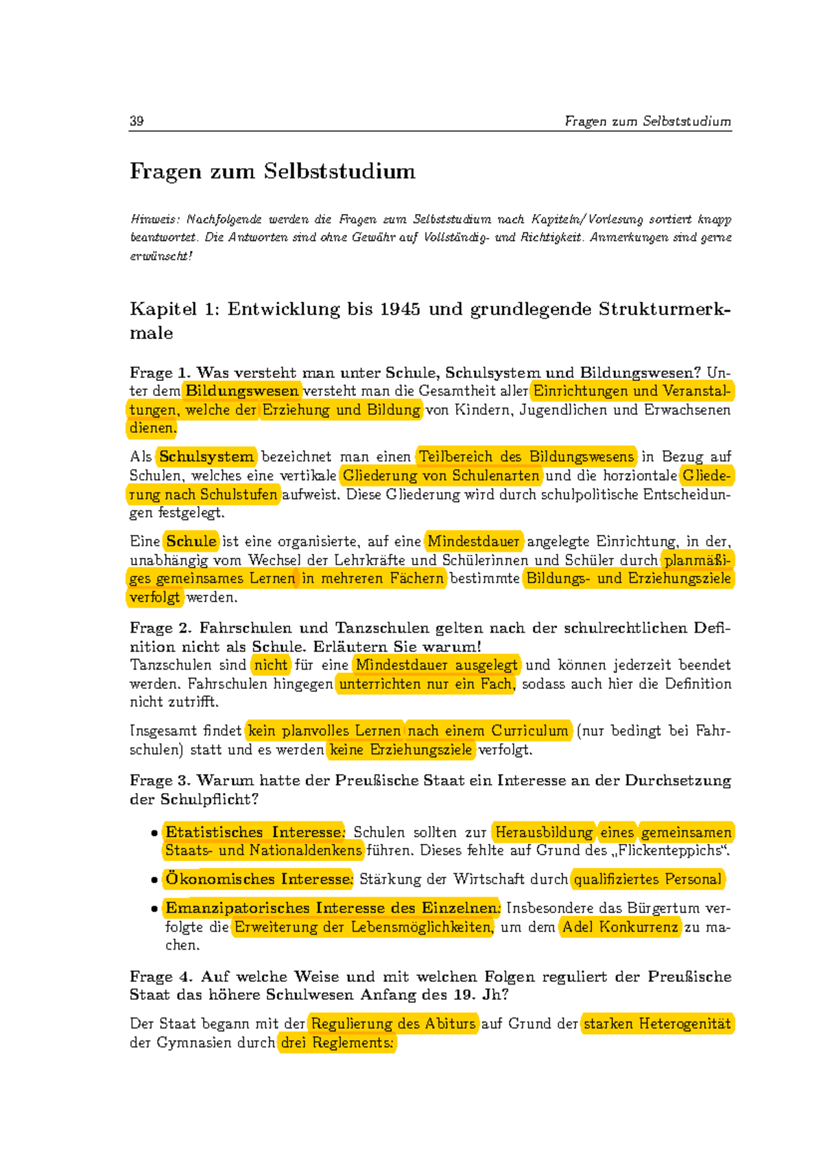 Fragenkatalog mit Antworten - Grundlagen des Bildungssystems - zum zum ...