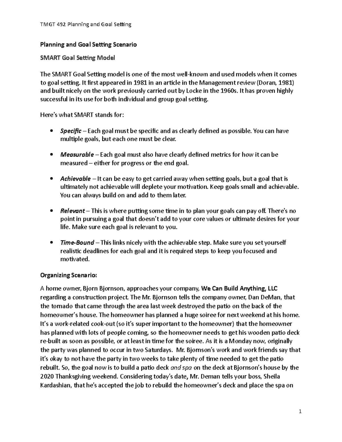 Chapter 3 - Planning and Goal Setting Scenario Spring 2023 - Planning ...