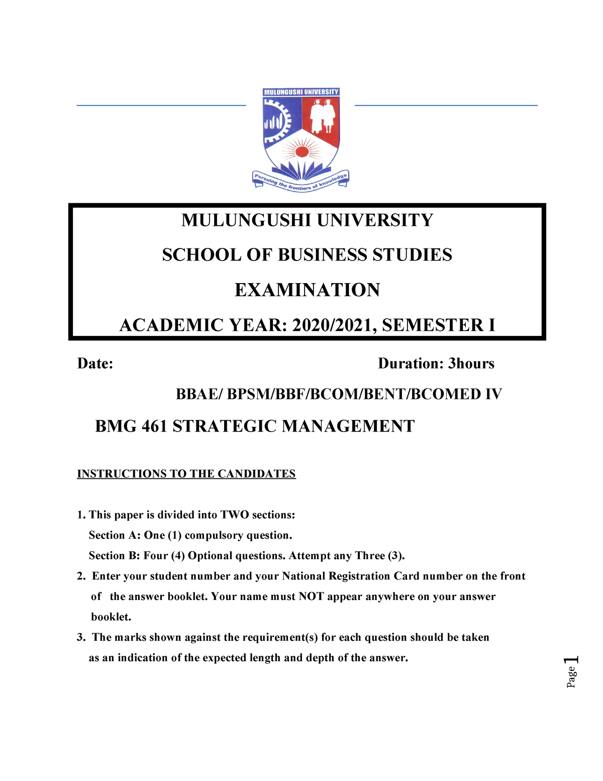 mulungushi university assignment cover page