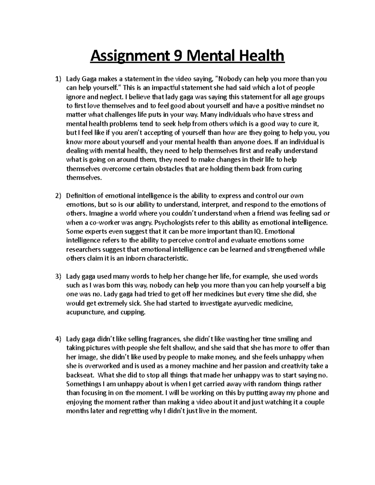 mental health post assessment assignment