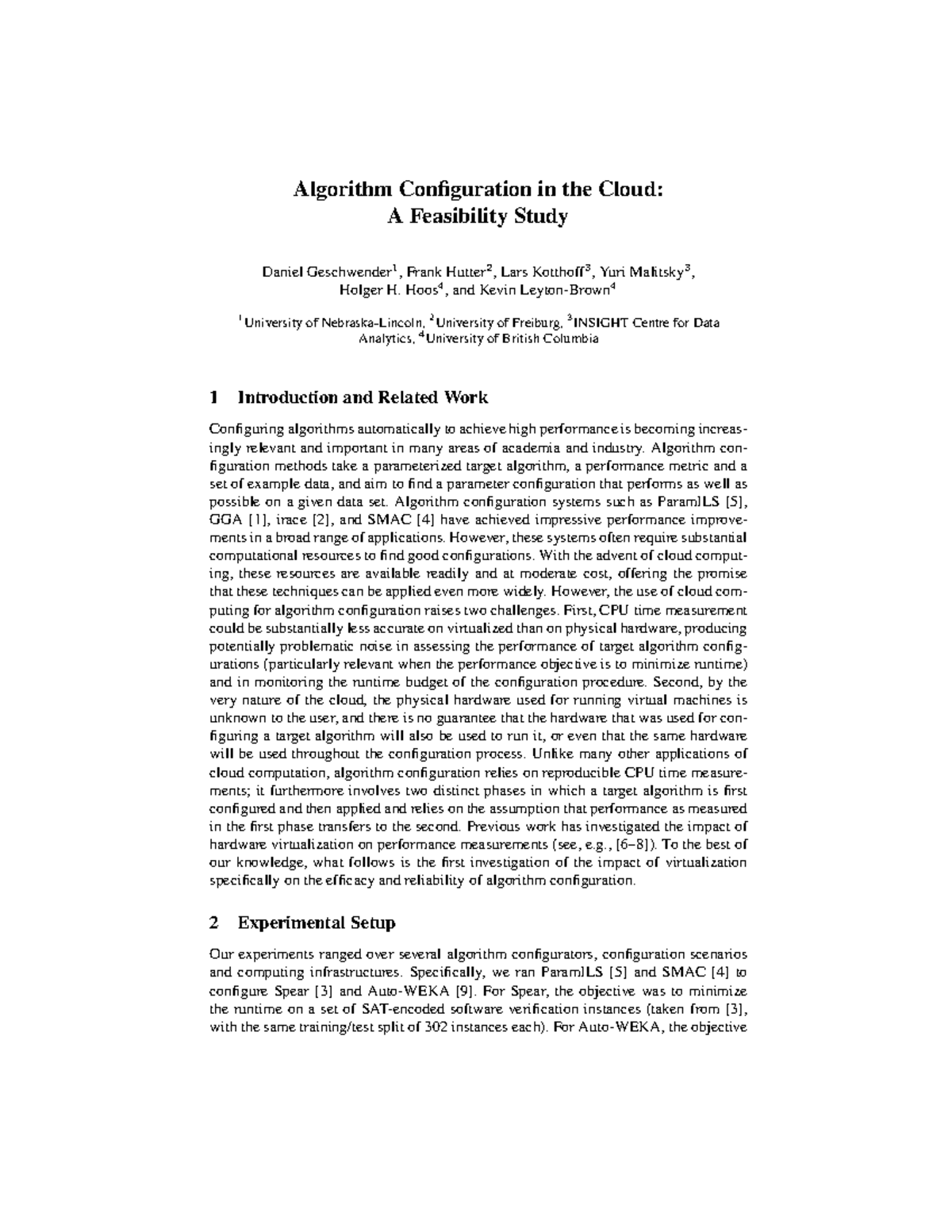 Algorithm Configuration in the Cloud A Feasibility Study - Algorithm ...