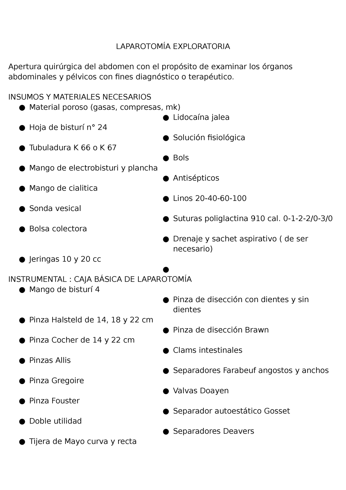 Tecnica Laparotomia - Insumo, Instrumental Y Técnica De Laparotomía ...