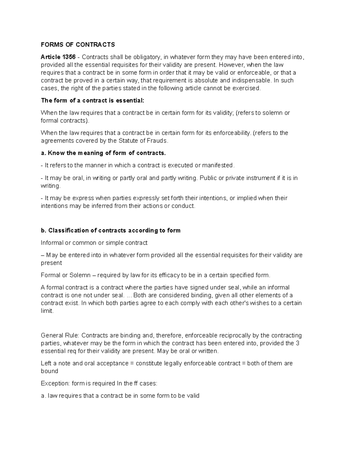 Forms OF Contracts meaning FORMS OF CONTRACTS Article 1356