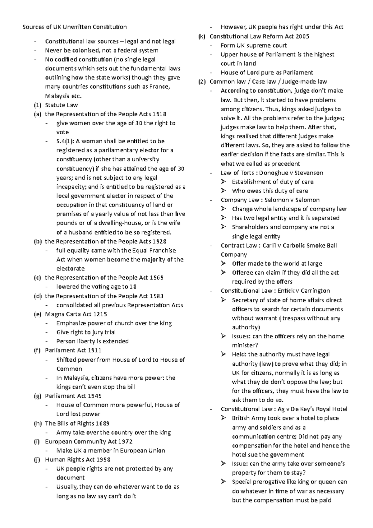 Tutorial - Sources of UK Unwritten Constitution Constitutional law ...