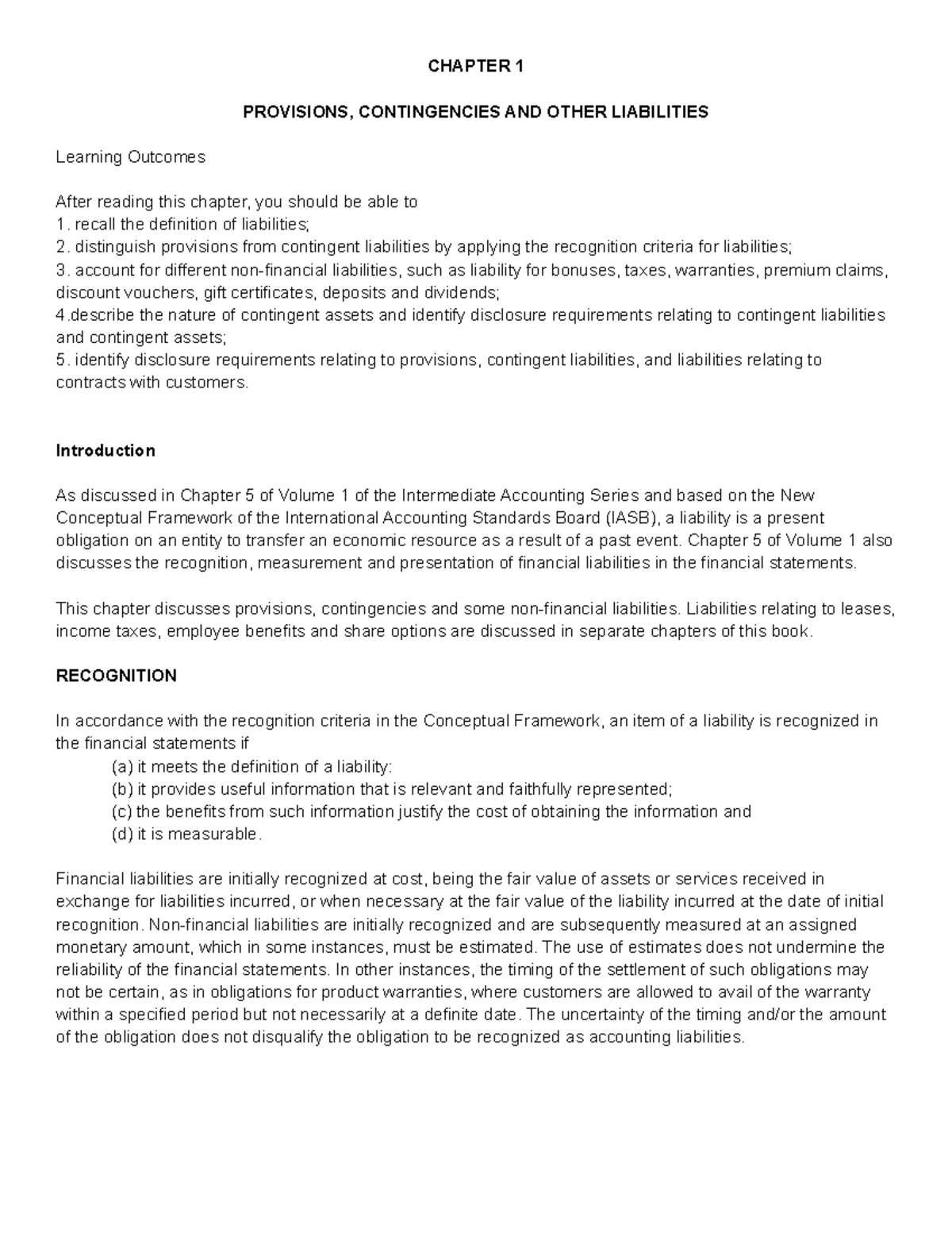 Chapter 1 Provisions - CHAPTER 1 PROVISIONS, CONTINGENCIES AND OTHER ...