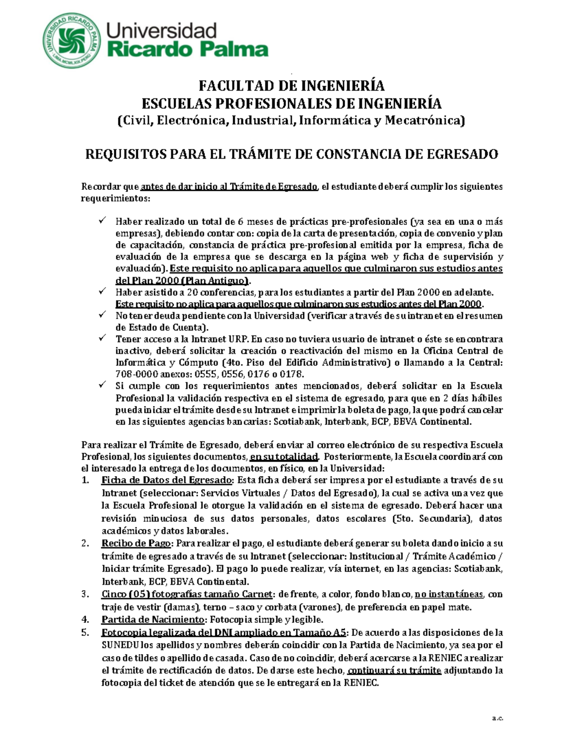 1. Requisitos PARA EL Trámite DE Egresado - A. . FACULTAD DE INGENIERÕA ...