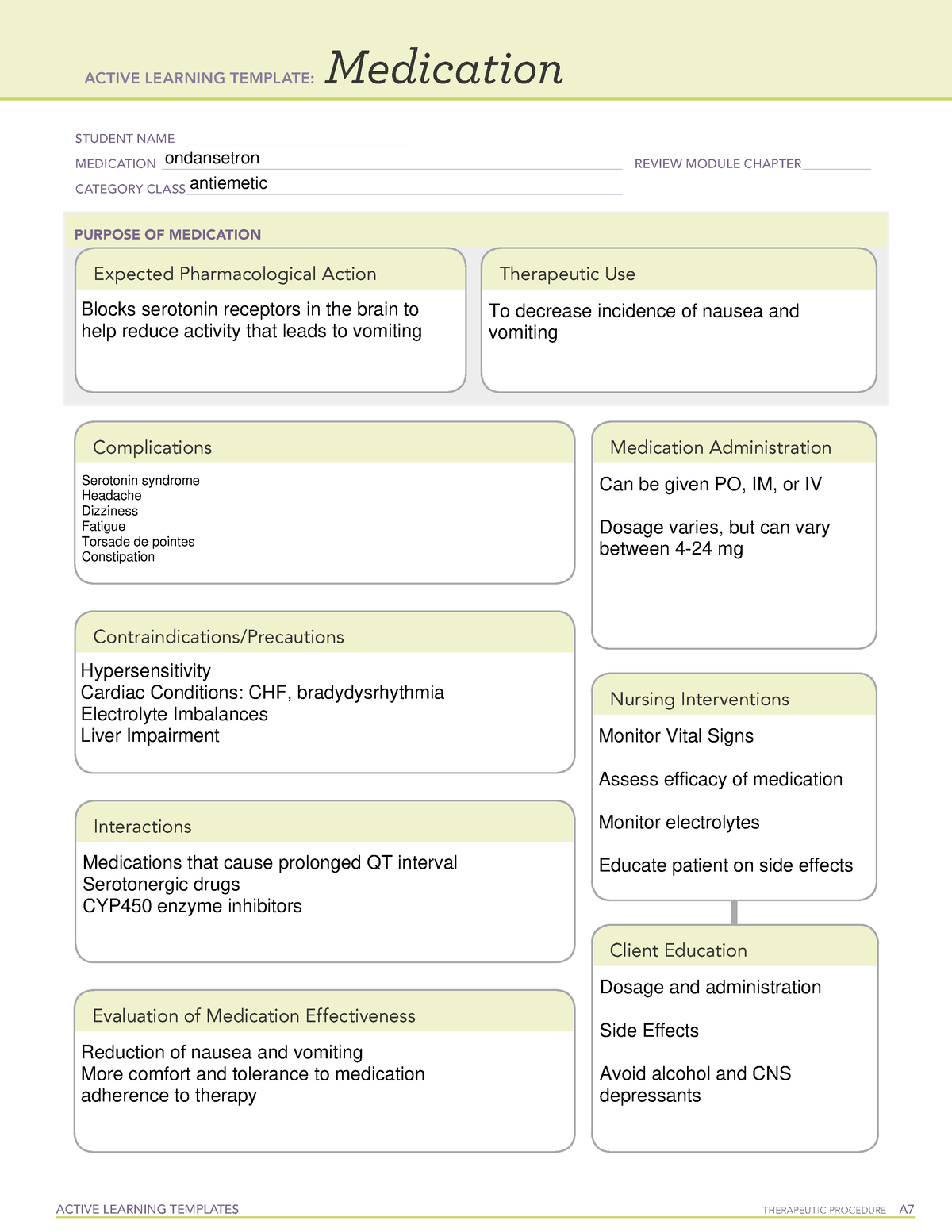 Ati Medication Sheet Wk3 - Active Learning Templates Therapeutic 