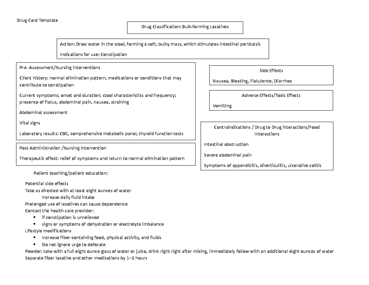 Drug Classification- Bulk-forming Laxatives - rnsg 1114 - Studocu