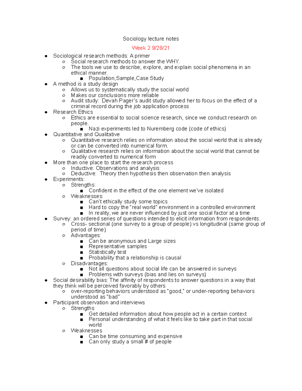 Sociology 1 lecture notes Week 2 - The tools we use to describe ...